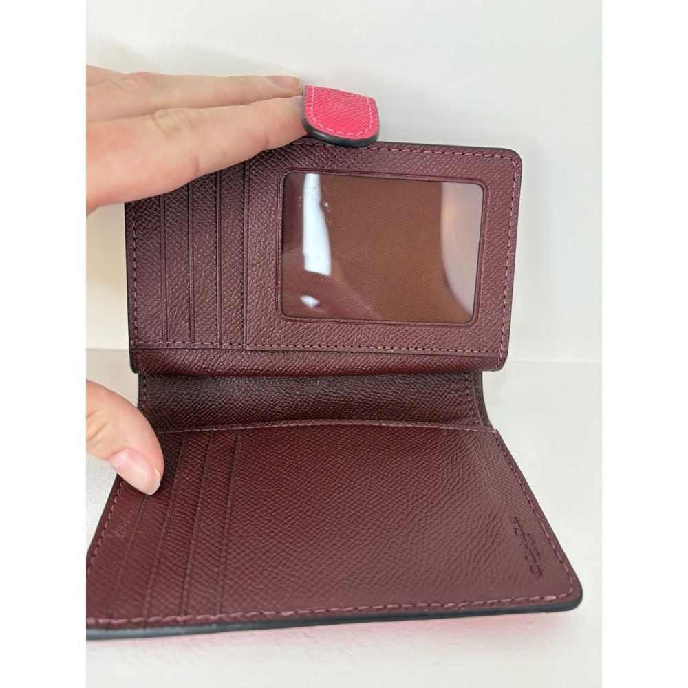 Coach #F11484 M Corner Zip Wallet Coral Crossgrain Leather Bifold Gold Logo - Picture 6 of 14